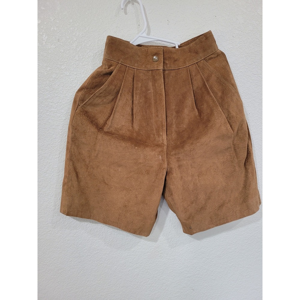 Leather by Wilsons Vintage Shorts‎ High Waist Suede Pleated Pockets Brown 6 #P